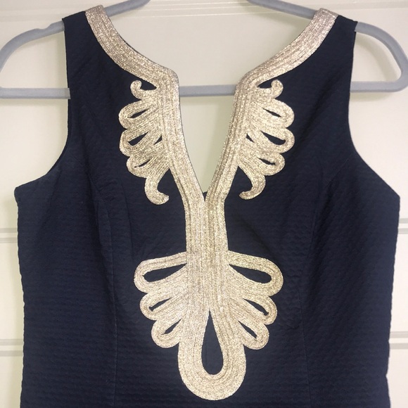 Lily Pulitzer Navy Blue and Gold Shift Dress - Picture 4 of 5